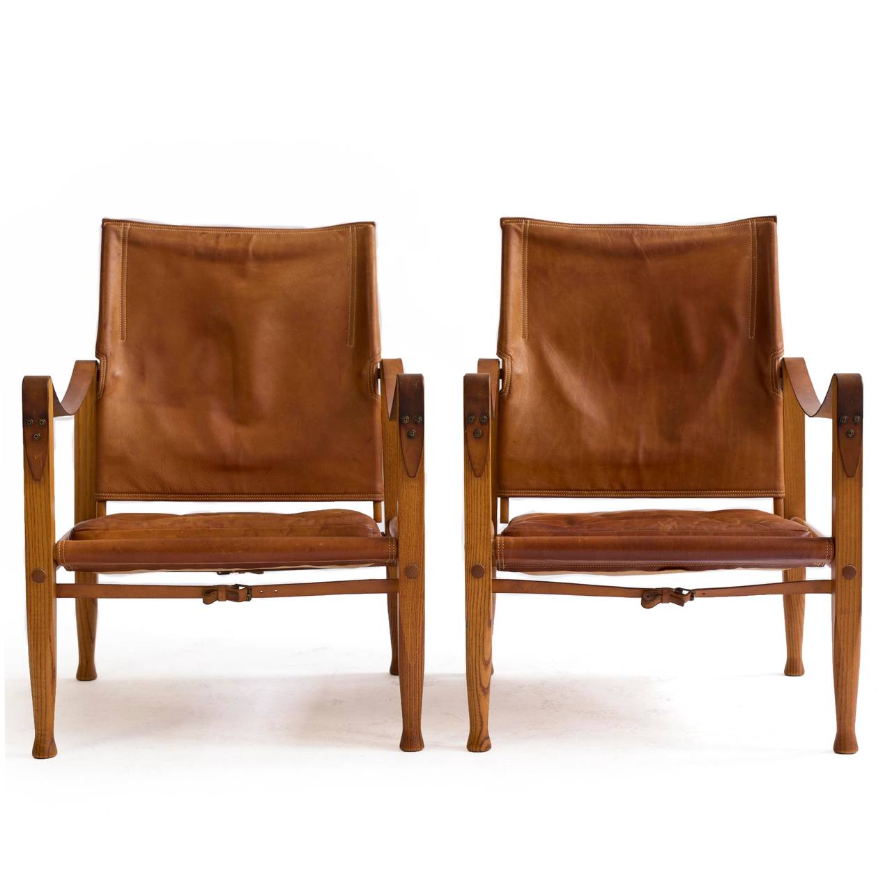 Kaare Klint Pair of 'Safari Chairs' for Rud. Rasmussen In Excellent Condition In Copenhagen, DK