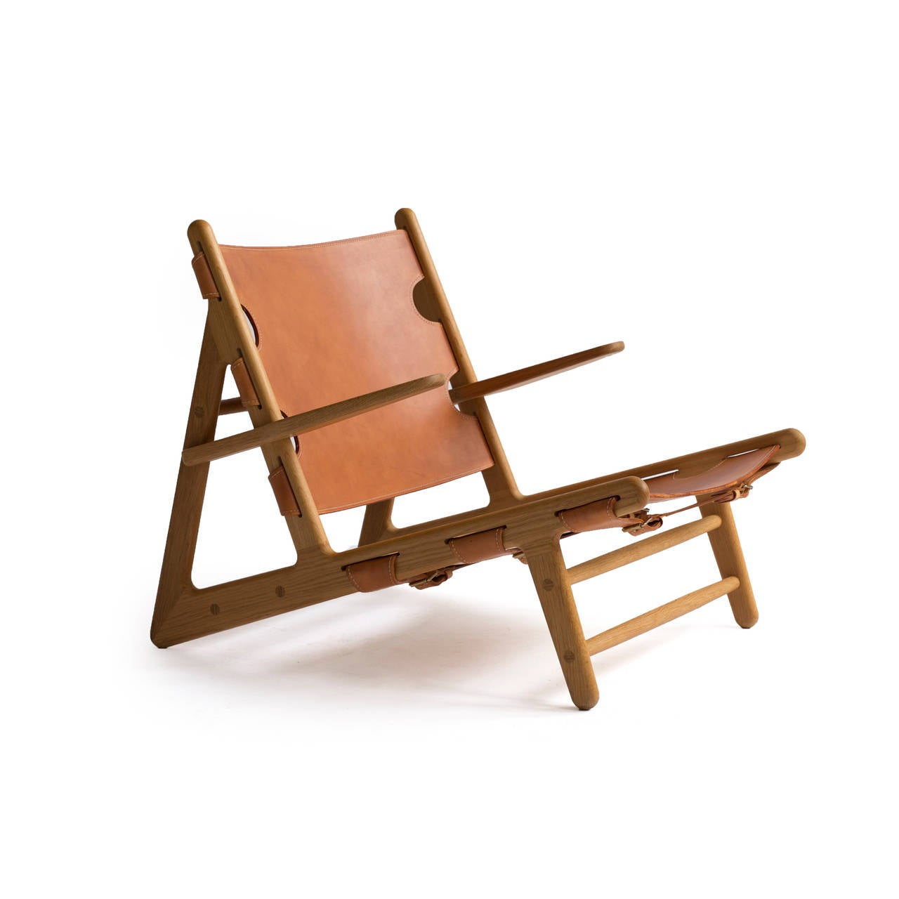 Børge Mogensen 'Hunting chair' in oak and patinated butt leather. 

Designed1950 and manufactured by Frederica Stolefabrik, Denmark. 

Beautiful chair in good condition.