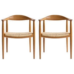Pair of Hans J. Wegner Oak Chairs, Johannes Hansen