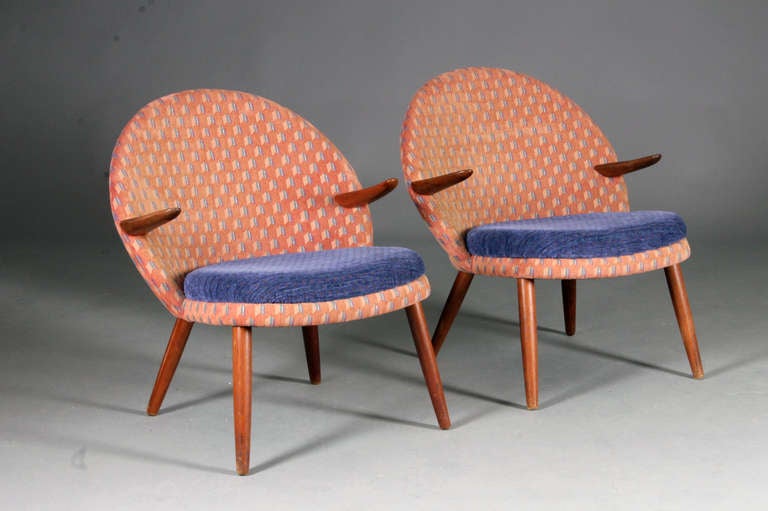 Pair of lounge chairs by Kurt Olsen for Glostrup Furniture.  Danish modern.  Teak.  Nice used condition.