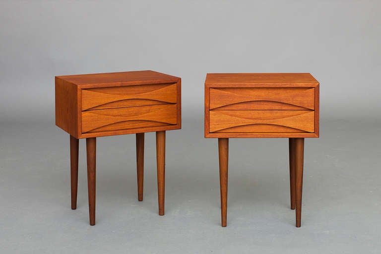 Pair of Chests / Bedside Tables by Arne Vodder.
Teak.
Nice refinished condition.