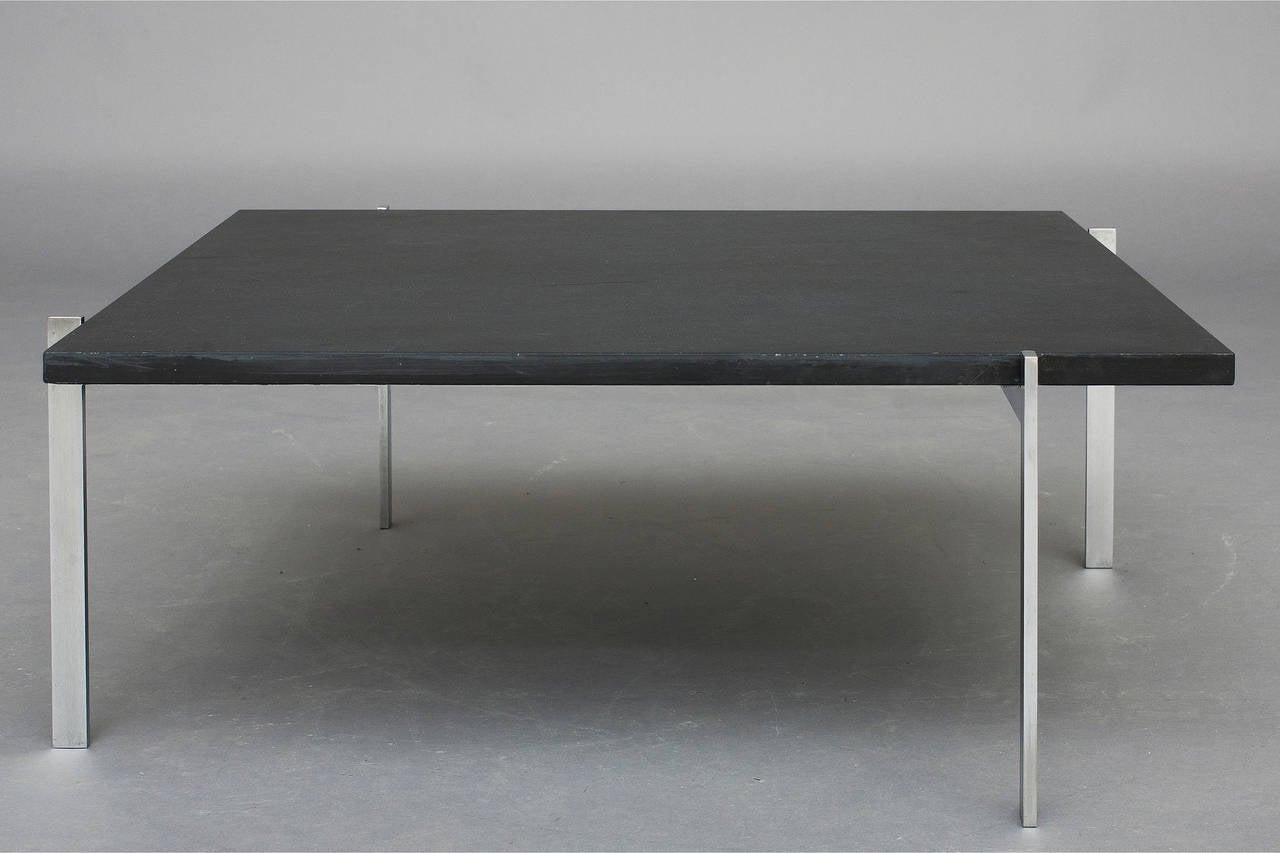 PK61 coffee table by Poul Kjaerholm for E. Kold Christensen.
Design 1955.
Matte chrome steel and black slate.
Nice vintage condition.