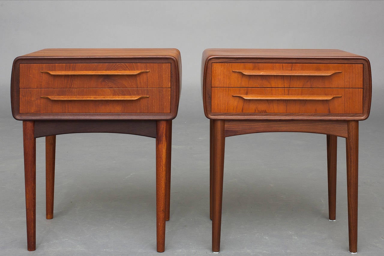 Pair of Bedside tables by Johannes Andersen for Uldum Furniture.
Teak.
Nice vintage condition.