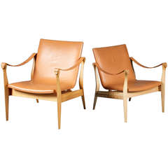 Pair of Safari Chairs by Karen and Ebbe Clemmensen for Fritz Hansen