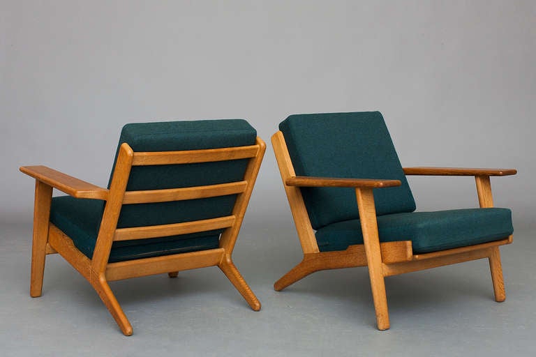 Oak Pair of Lounge Chairs and Three-Seat Sofa by Hans J. Wegner for Getama