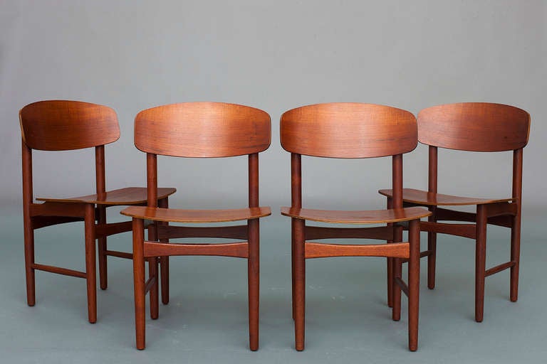 Set of 4 Shell chairs by Borge Mogensen for  Soeborg Furniture & FDB.
Model: BM 122
Design 1952
Teak.
Nice vintage condition.