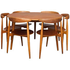 Set of Six "Heart Chairs" and Matching Circular Table by Hans J. Wegner
