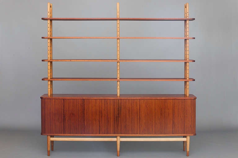 Bookcase with tambour doors cabinet by Arne Vodder for Bovirke.
Teak & oak.
Nice refinished condition.