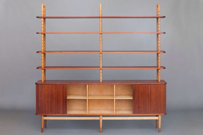 Scandinavian Modern Bookcase with Tambour Cabinet Doors by Arne Vodder for Bovirke