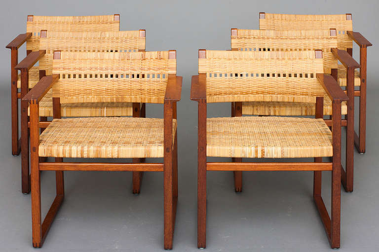 Set of 6 armchairs by Børge Mogensen for Soeborg Furniture.
Teak & cane.
Nice vintage condition.