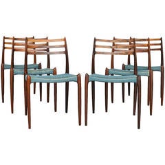 Set of Six Chairs by N.O. Moller for Jl Moller