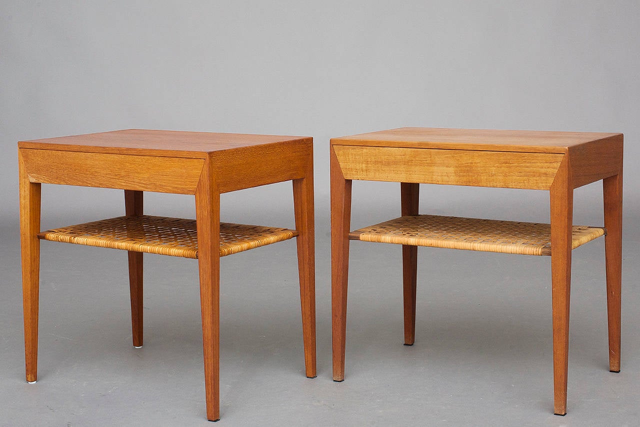 Pair of Side Tables by Severin Hansen Jr. for Haslev Cabinetmakers.
Teak & cane.
Nice vintage condition.