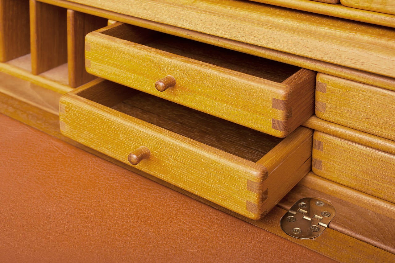 Leather Roll Top Bureau or Desk by John Mortensen for Brdr. Andersen, Cabinetmakers