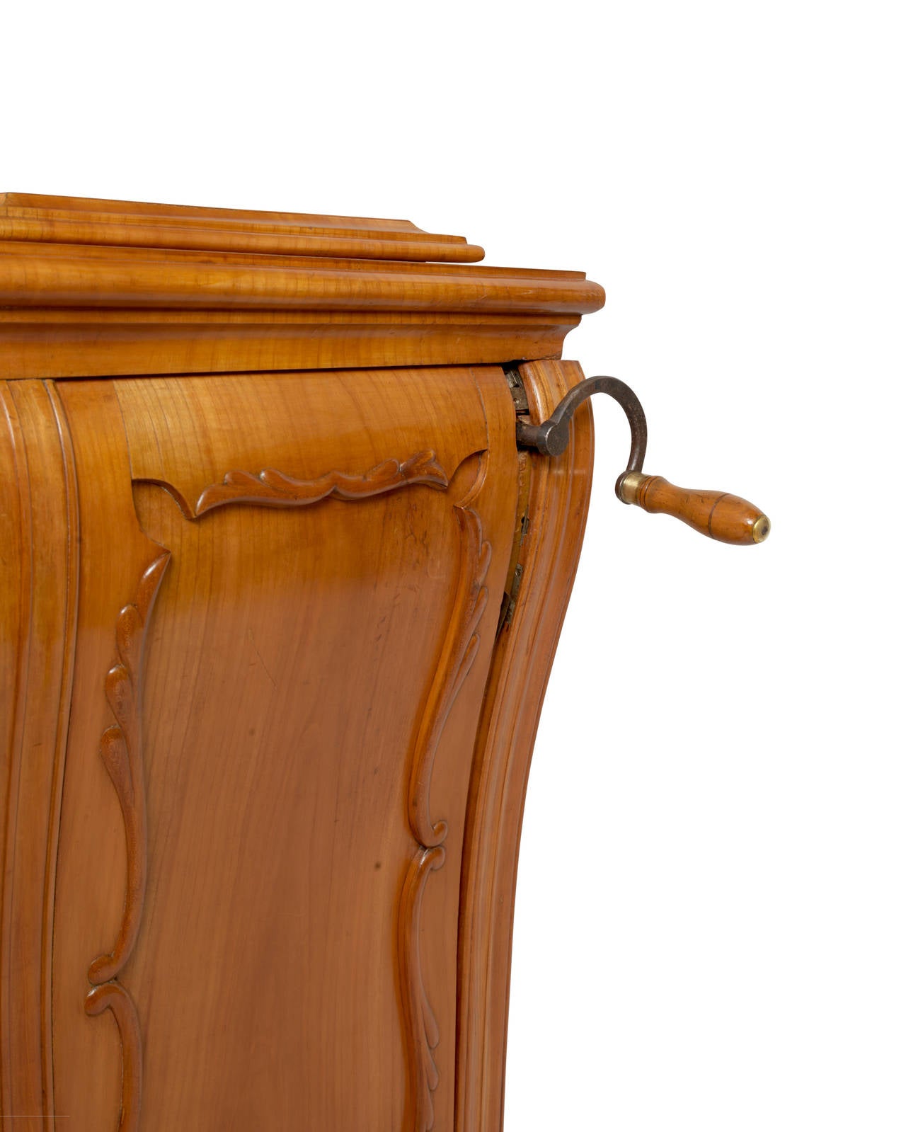 A french art deco cabinet in birchwood, with a hidden keyhole where a glass cabinet can go up and Down, c. 1920