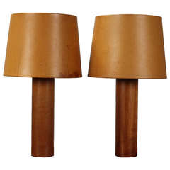 Uno & Osten Kristiansson Pair of Table Lamps with Leather Shades