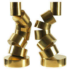 Pair of Unique Polished Brass Candlesticks by Per Sax Moeller