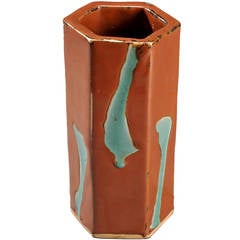 Shoji Hamada Hexagonal Stoneware Vase, Japan, 1960s