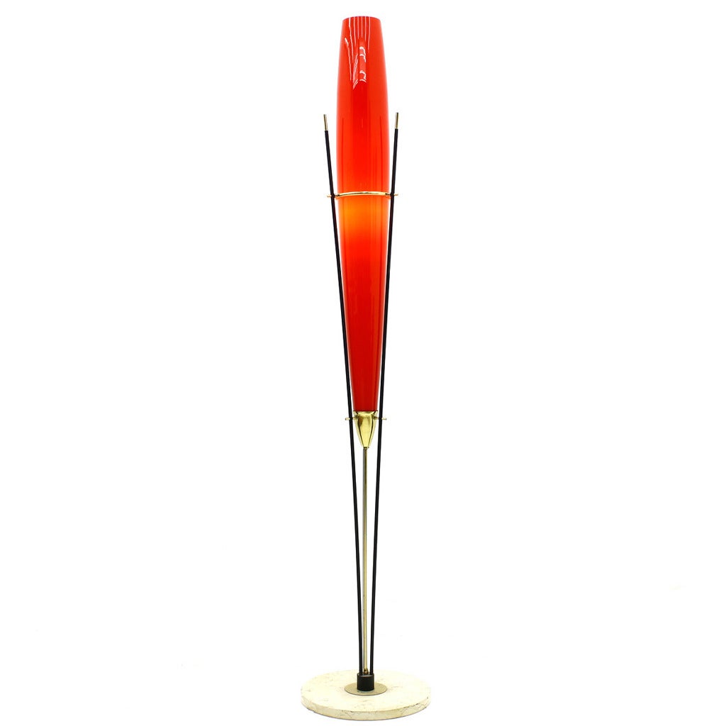 Murano Glass Floor Lamp with Carrara Marble and Brass, Italy, circa 1950