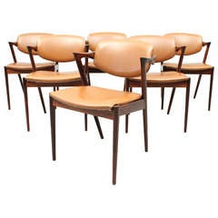 Set of Six Flap Back Dining Chairs in Rosewood by Kai Kristiansen, Denmark