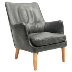 Lounger in Original Black Leather by Arne Vodder and Ivan Schlecther, Denmark