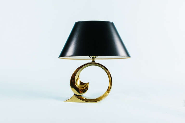 Impressive brass Pierre Cardin classic scroll lamp in working condition. Shade included.