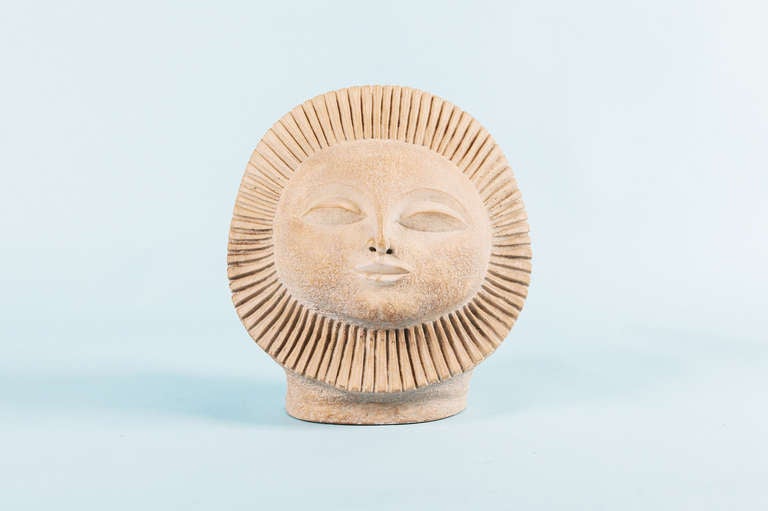 A ceramic sunhead sculpture designed by ceramicist, Paul Bellardo, for Austin Productions.