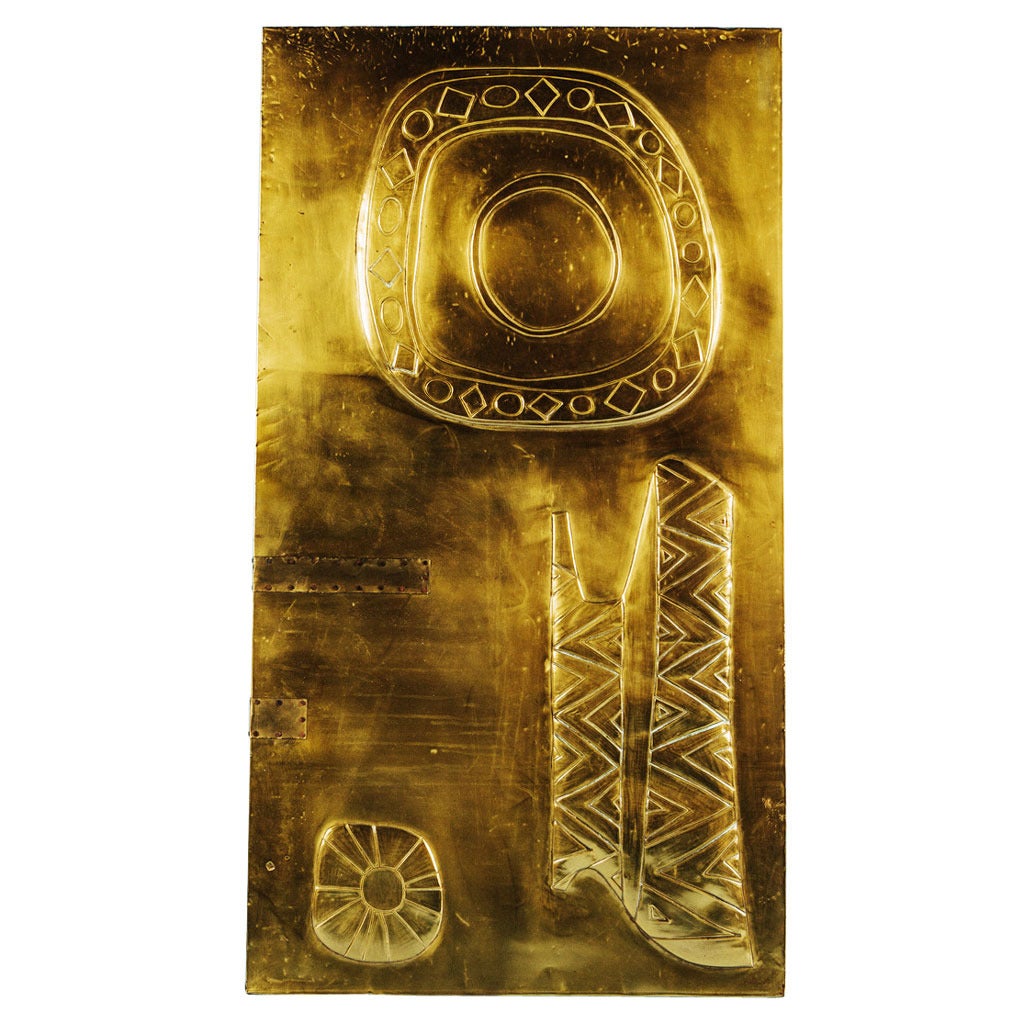 Emanuele Luzzati Brass Panel For Sale