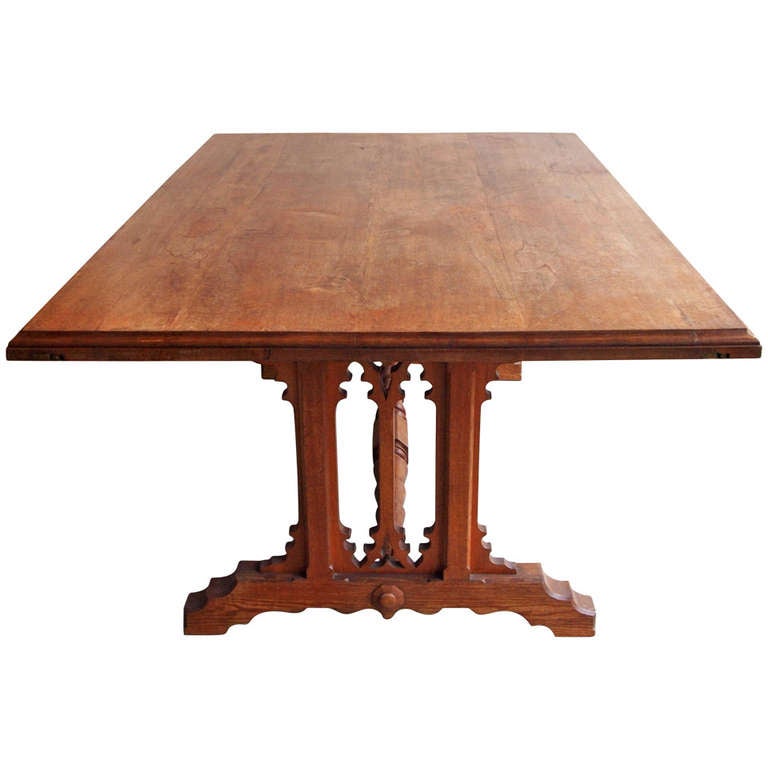 Exceptional Gothic Oak Library Table For Sale