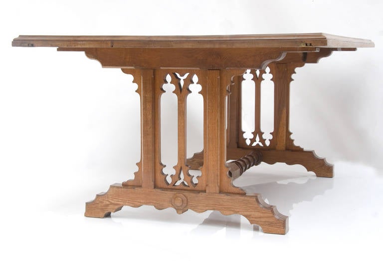 English Exceptional Gothic Oak Library Table For Sale