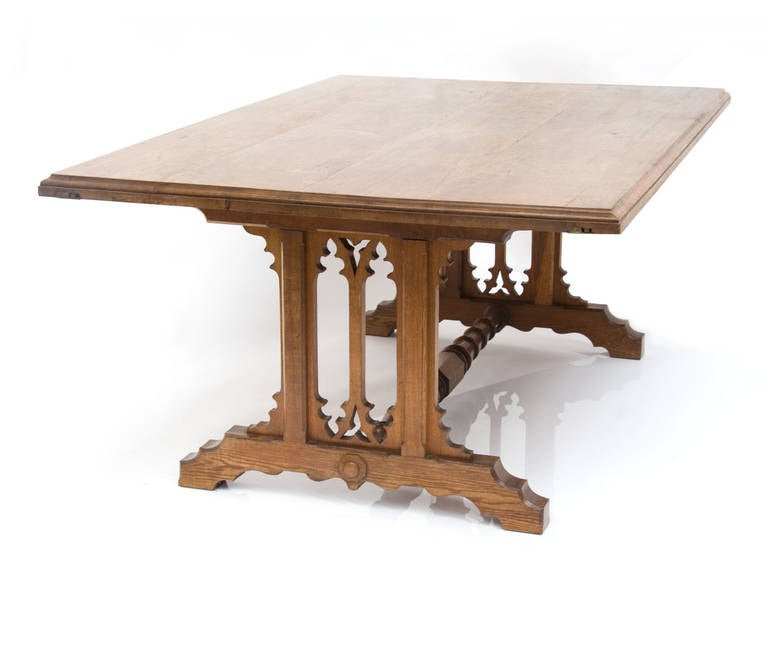 19th Century Exceptional Gothic Oak Library Table For Sale
