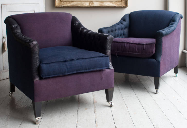 Pair of Amazing Indigo and Plum Den Armchairs