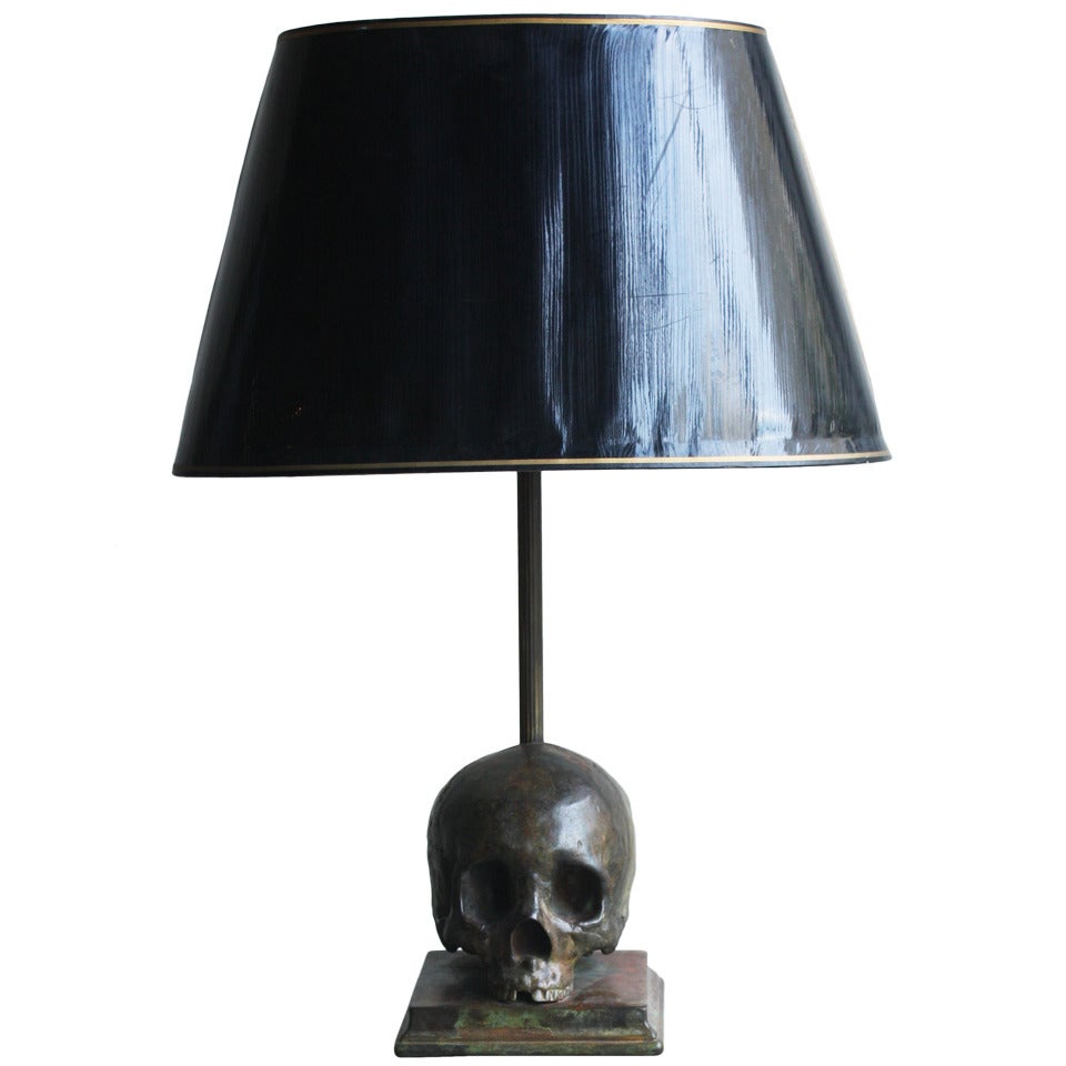 Cast Bronze Skull Lamp For Sale