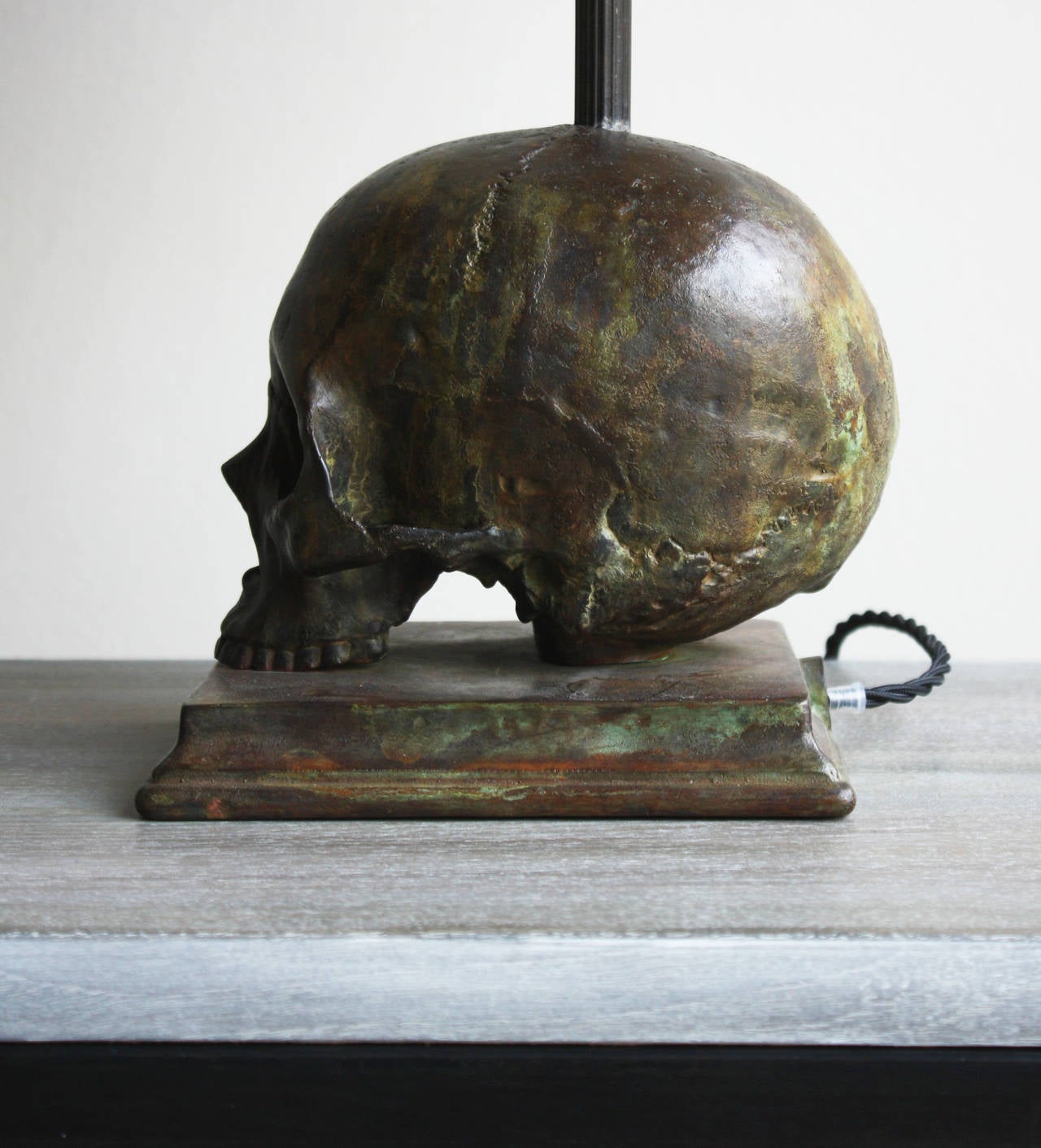 Contemporary Cast Bronze Skull Lamp For Sale
