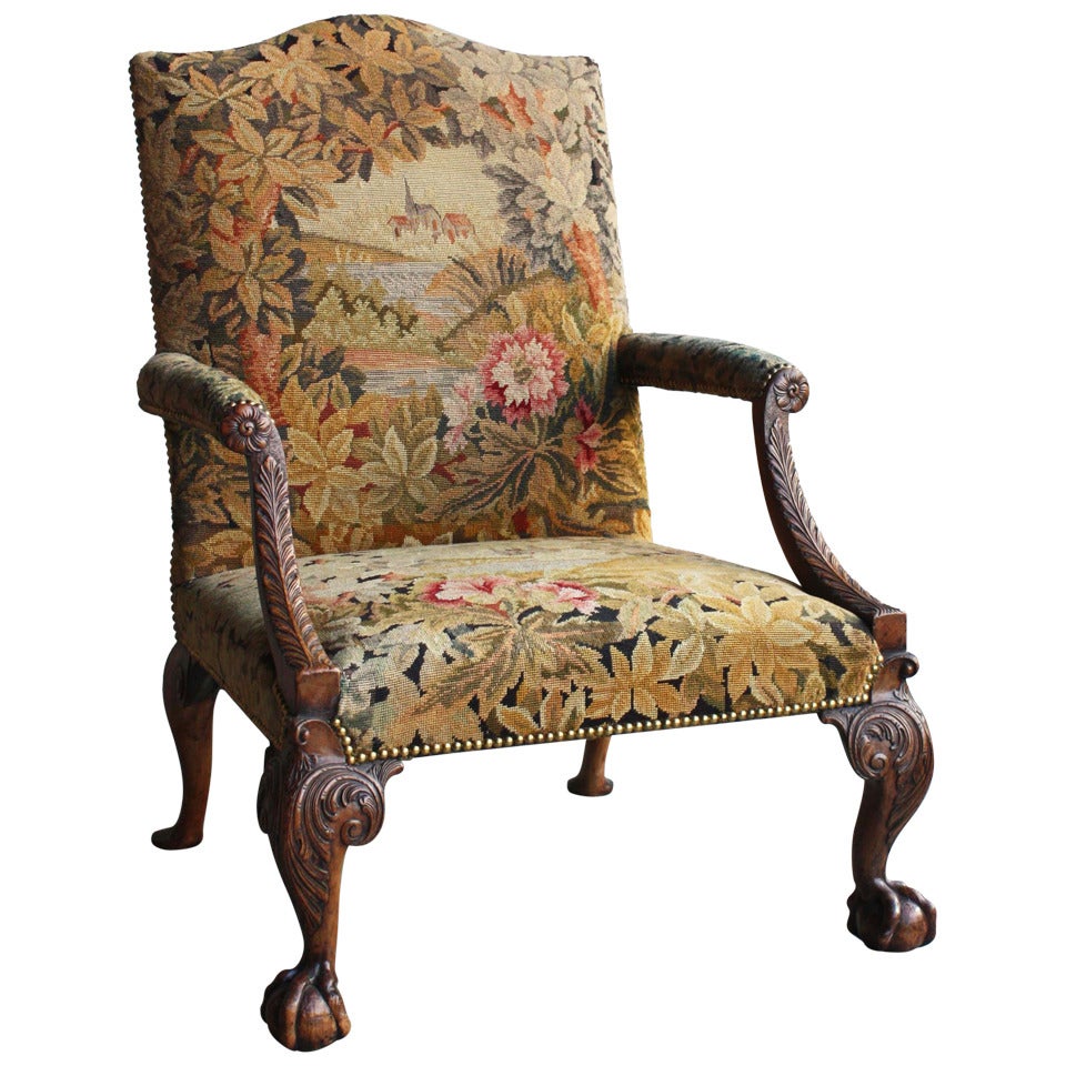 Rare C19th George II Style Tapestry Upholstered 'Gainsborough' Armchair