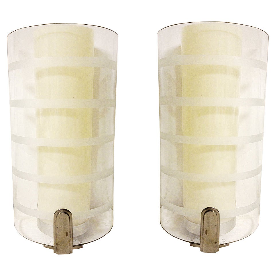 A Pair Of Glass Art Deco Wall Lights For Sale