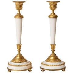 Pair of Ormulu and Marble Louis XVI Candlesticks