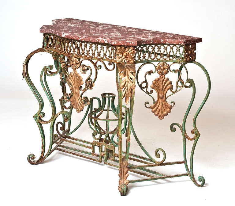 Rococo A Mid 20th Century Wrought-iron Console Table For Sale