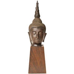 Antique 15th Century Bronze Head of Buddha from Lanna, Thailand