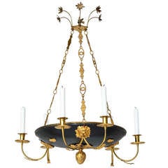A 19th Century Ormulu and Patinated Bronze Empire Six-Light Chandelier