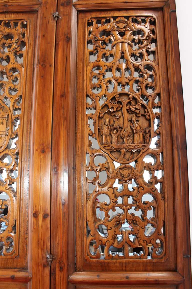 Chinese Imperial Antique Cedar Wood Room Divider-Paravent 19 Th Century For Sale 1