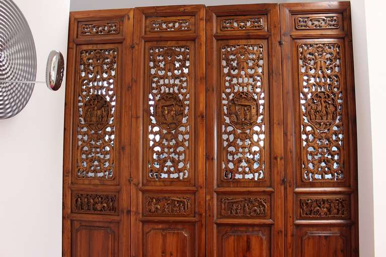 Régence Chinese Imperial Antique Cedar Wood Room Divider-Paravent 19 Th Century For Sale