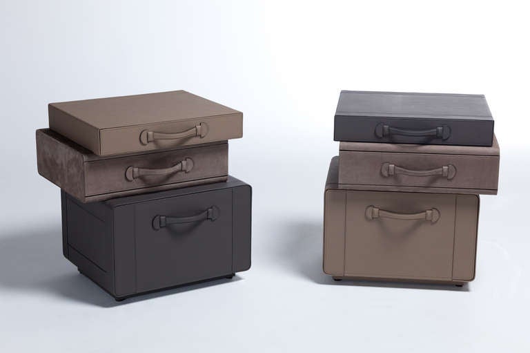 Pair of bedside leather tables, Maarten de Ceulaer, 2013