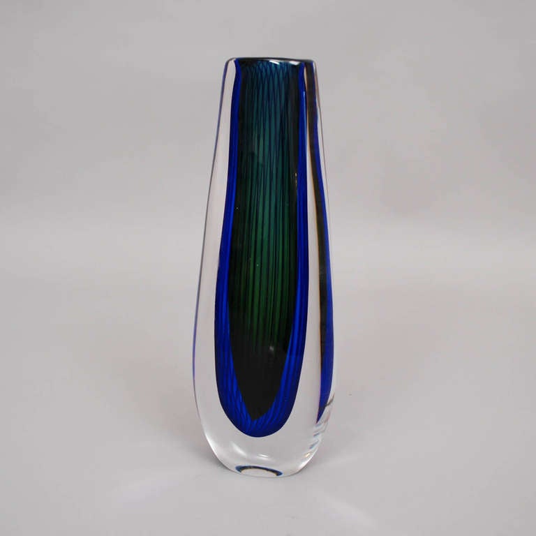 Unique glass vase by Vicke Lindstrand for Kosta, Sweden 1960s.
Blue, green and clear glass.
Signed : Kosta Unika