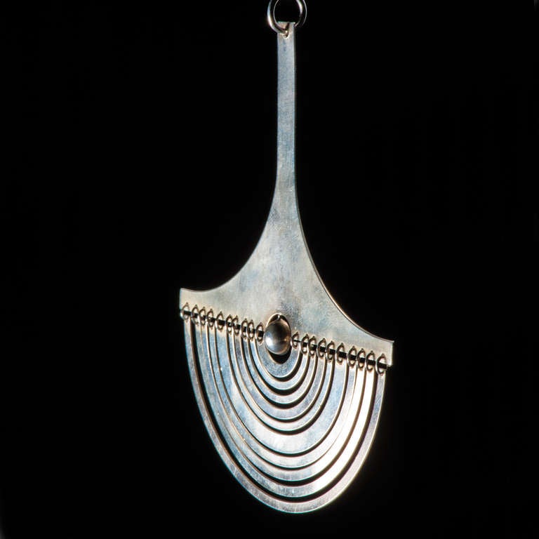 “Crescent Moon” or “Kuunsirppi”, Sterling Silver pendant  by Tapio Wirkkala for Nils Westerback, Finland. Designed 1971, produced 1972. Marked with swedish import stamps. Size: 110 x 82 mm