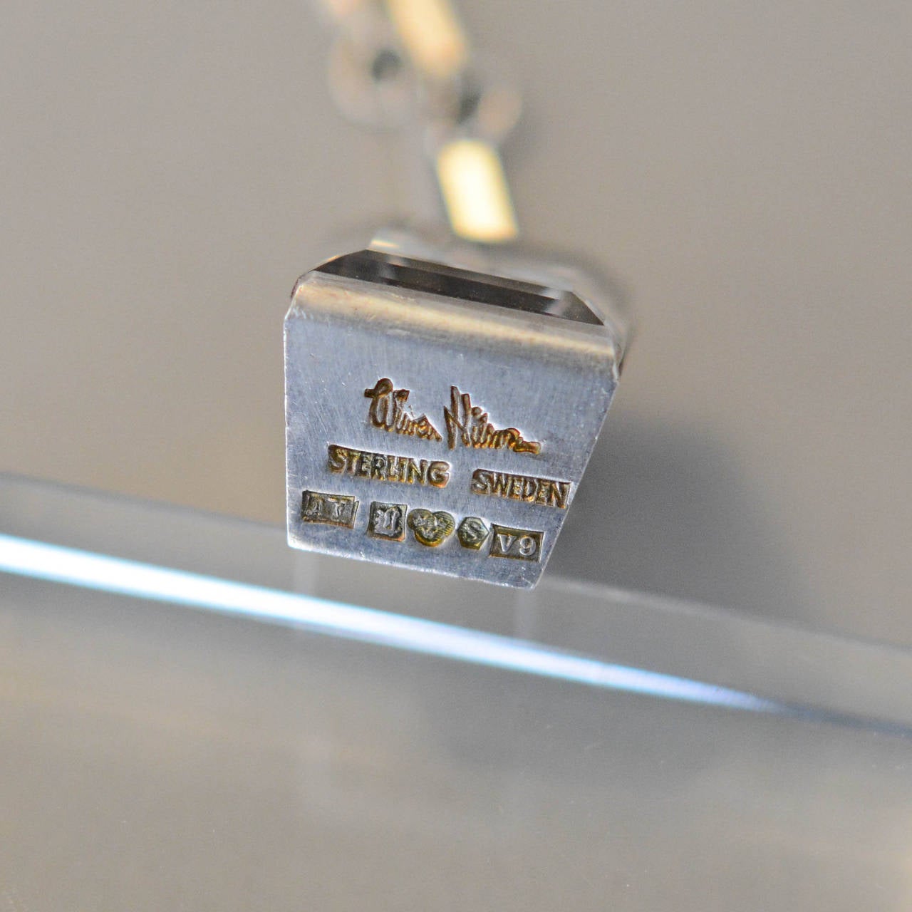 Scandinavian Modern Wiwen Nilsson Sterling Silver Necklace with Rectangular Rock Crystal