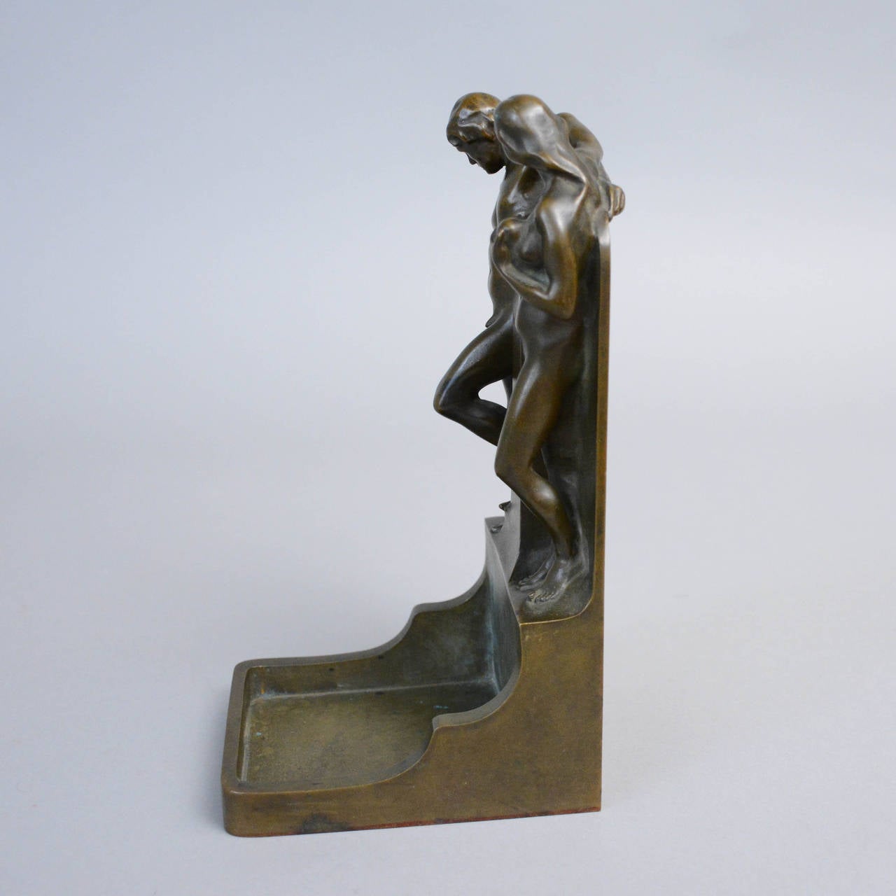 Cast bronze bookend by Johan John Runer for Otto Meyer foundry, Stockholm Sweden.  Dated 1917.