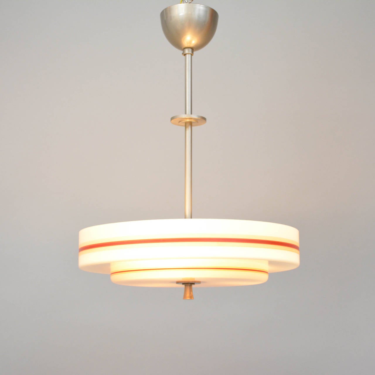 Ceiling lamp by Bohlmarks Stockholm 1930s. Painted glass and nickel-plated steel. Three points of light. Böhlmarks was the leading manufacturer in Sweden at the time.