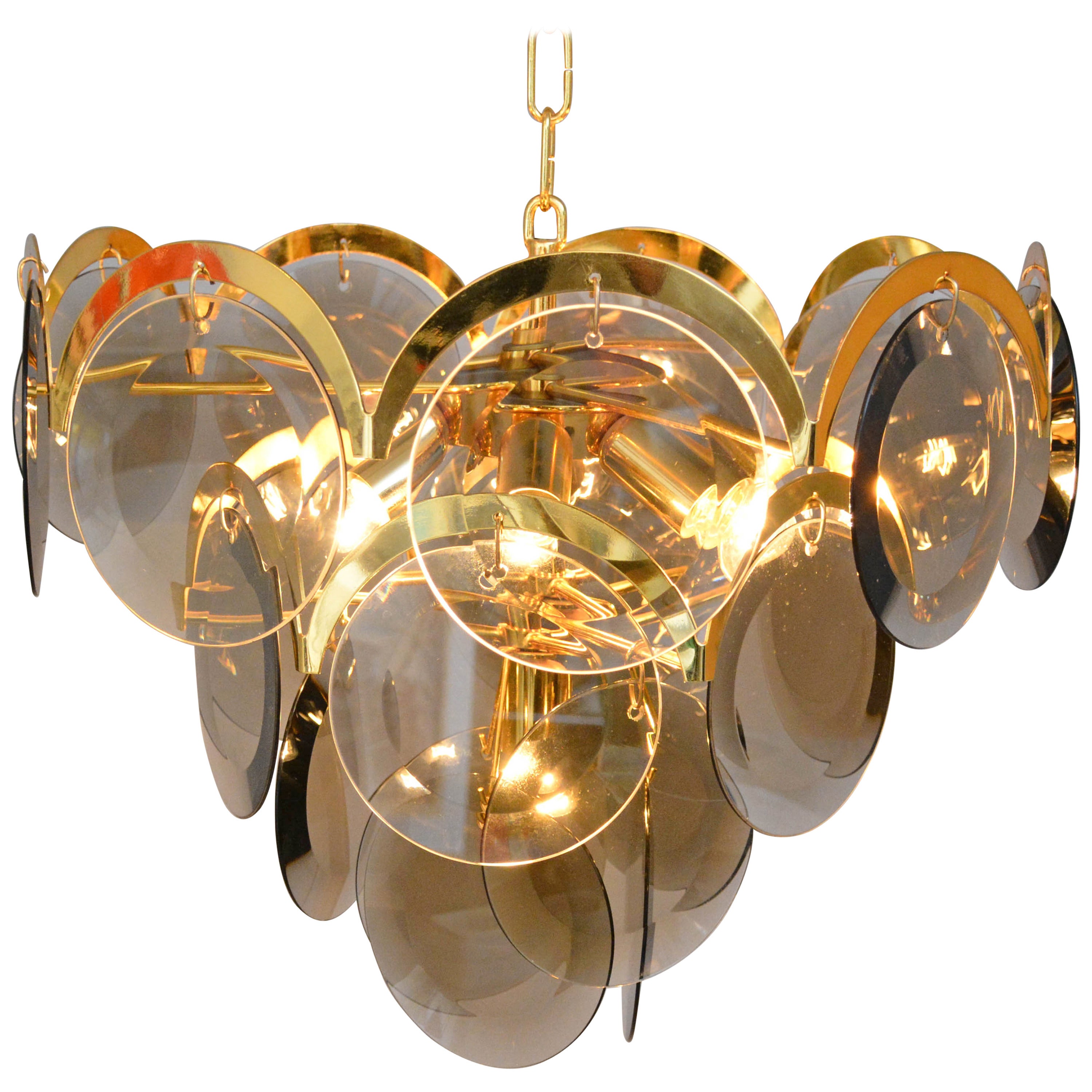 Ceiling Lamp Brass and Glass, Italy, 1960s-1970s