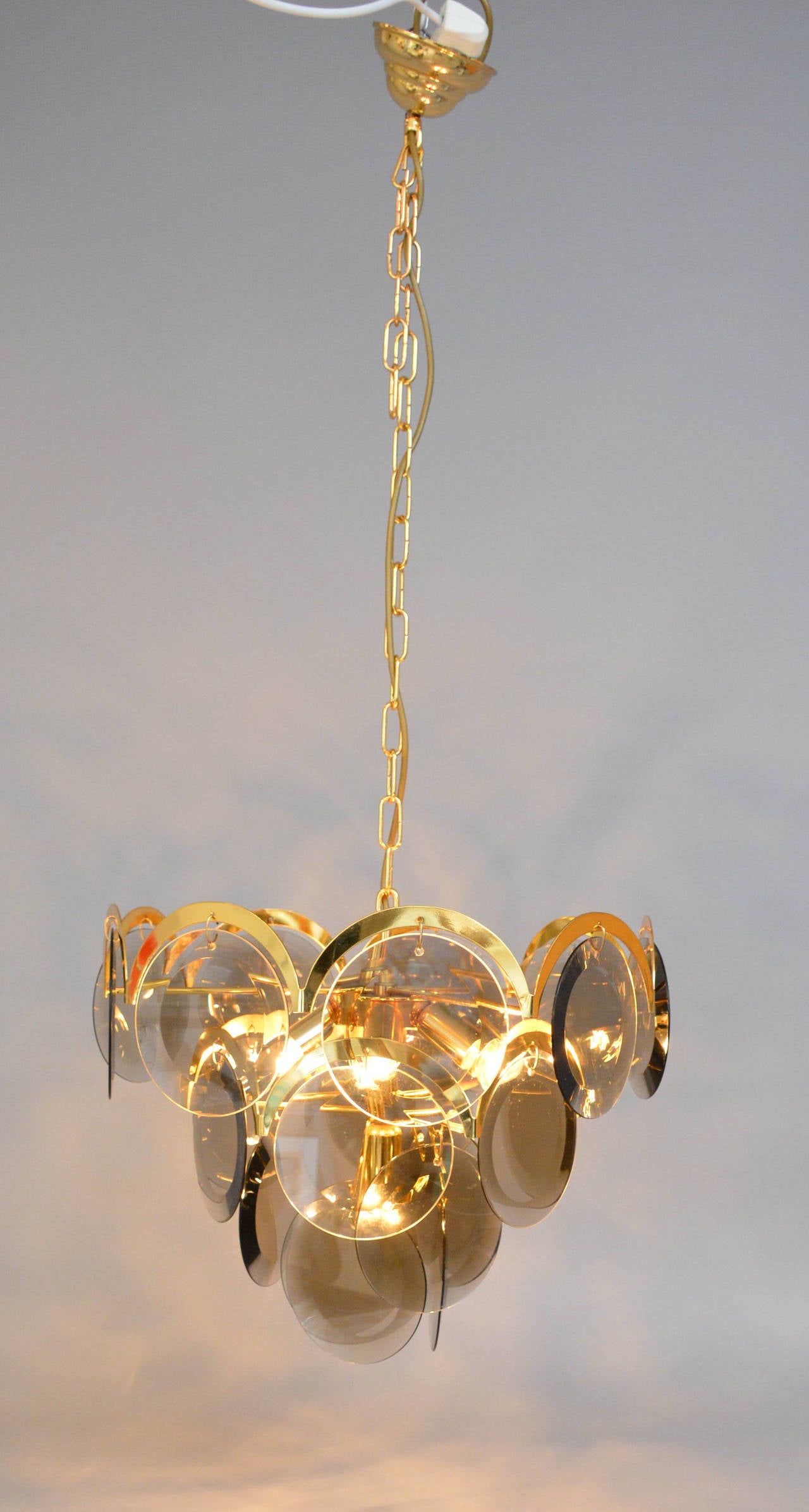 Italian Ceiling Lamp Brass and Glass, Italy, 1960s-1970s