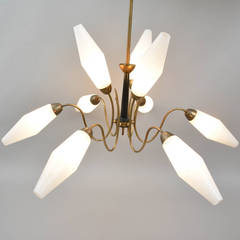 Brass and Glass Nine-arm Ceiling Lamp, France/Belgium 1940
